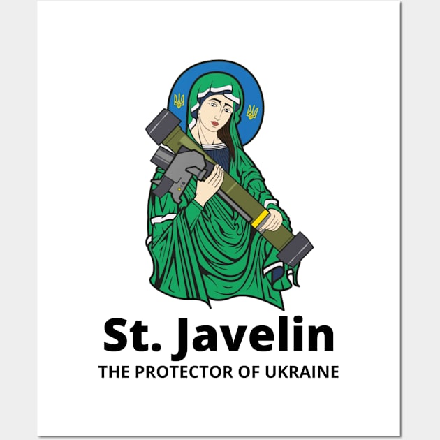 Saint Javelin The Protector of Ukraine Ukrainian Flag Wall Art by BestCatty 